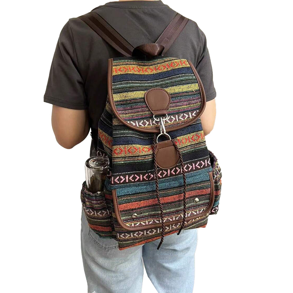 Boho Style Flap Drawstring Backpack