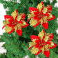 12Pcs Christmas Glitter Poinsettia Artificial Flower with Clip and Stem