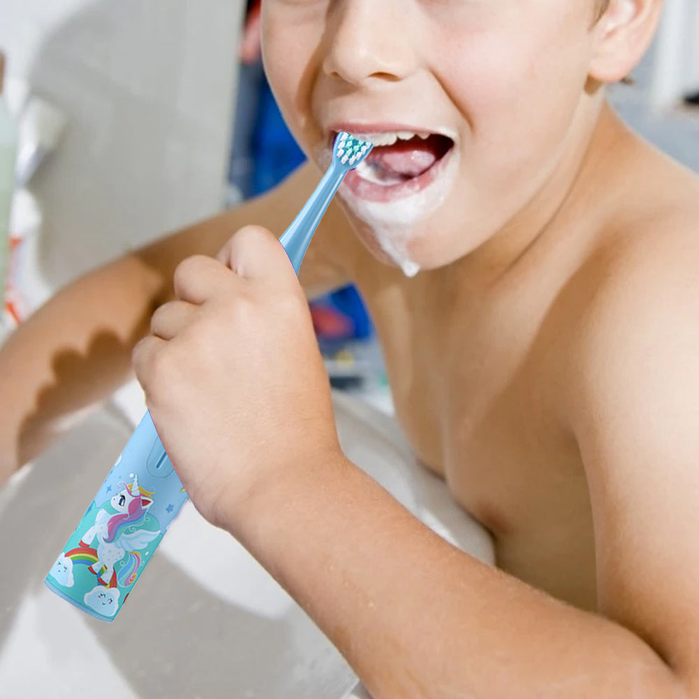 Cute Cartoon Electric Soft Toothbrush with 6 Replacement Electronic Toothbrush Heads