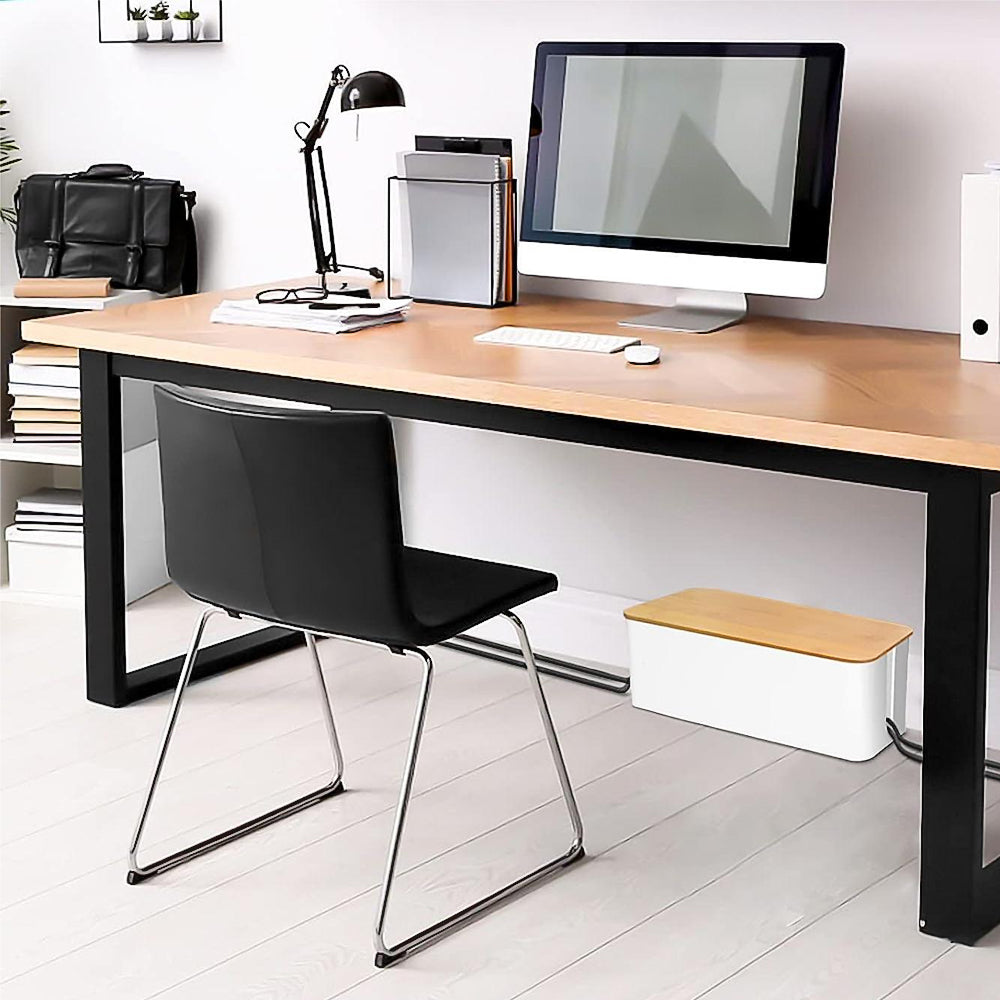 Bamboo Lid Cable Management Storage Box for Home and Office