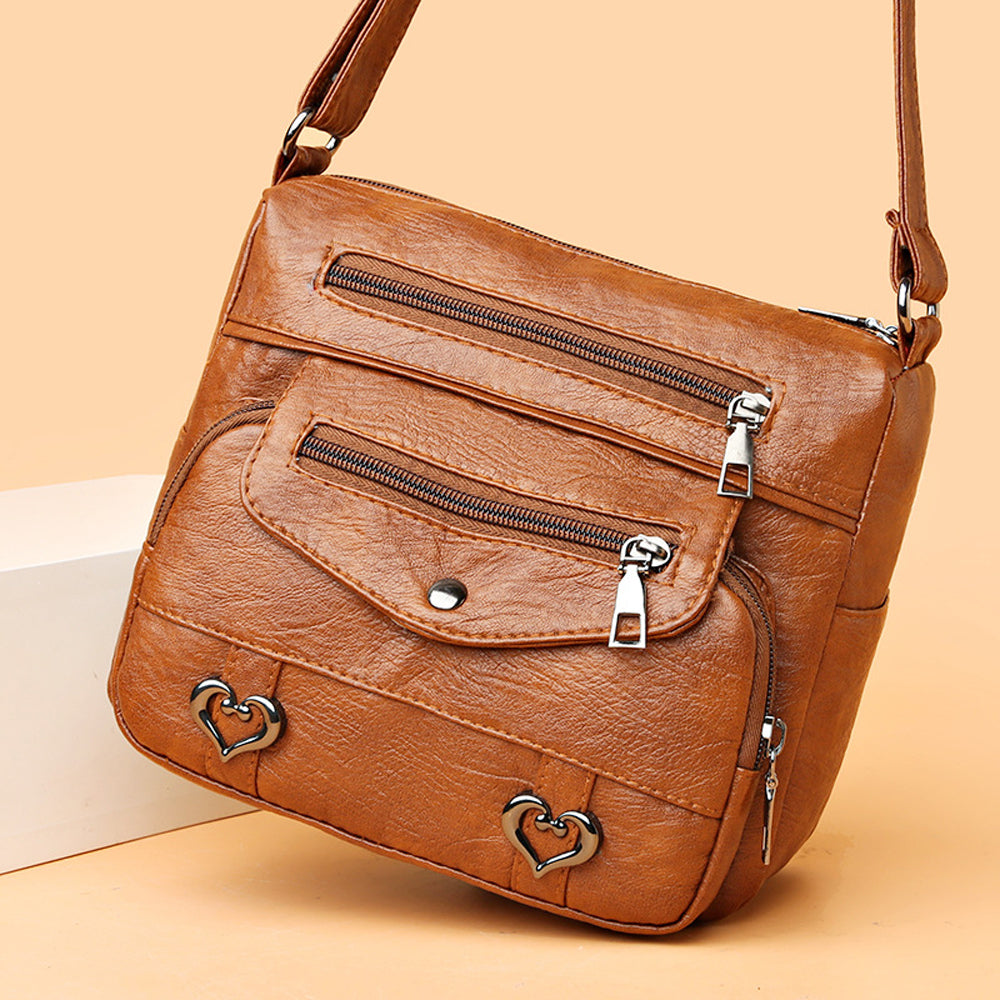 Retro Multi Pockets Crossbody Bag PU Leather Crossbody Shoulder Bag for Women