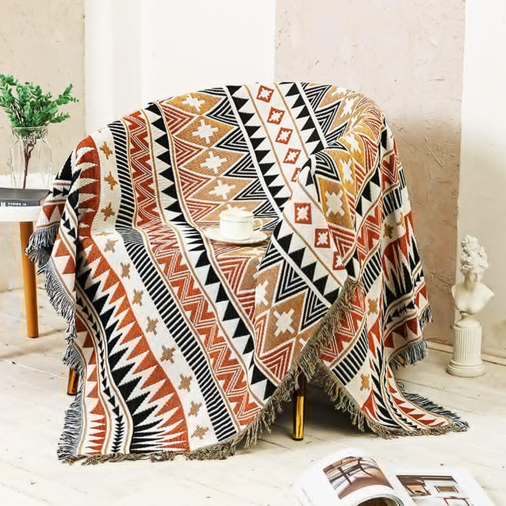 130x160cm Aztec Throw Blanket Bohemian Sofa Throw Blanket with Tassels