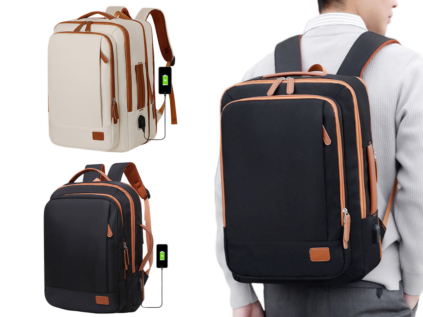 Expandable 26L Commuter Backpack - Water-Resistant Laptop Bag with USB Port