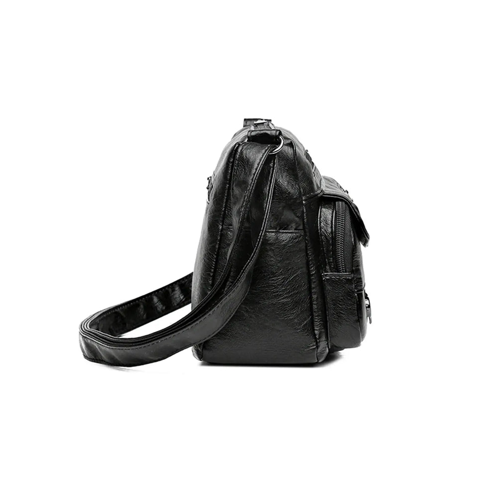 Retro Multi Pockets Crossbody Bag PU Leather Crossbody Shoulder Bag for Women