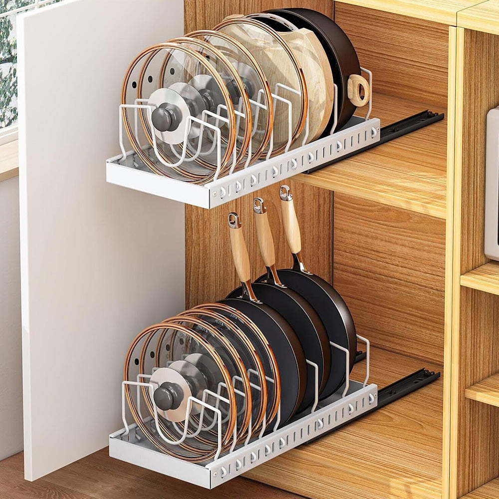 Pots and Pans Organizer Slide Out inside Cabinet Storage for Pot Lid Bakeware