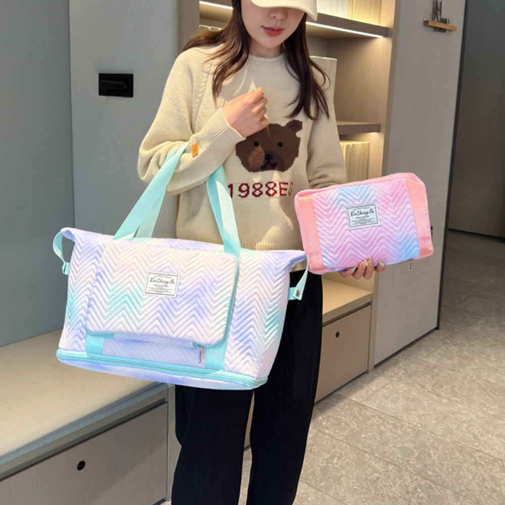 2Pcs Gradient Color Expandable Large-Capacity Travel Foldable Duffle Bag