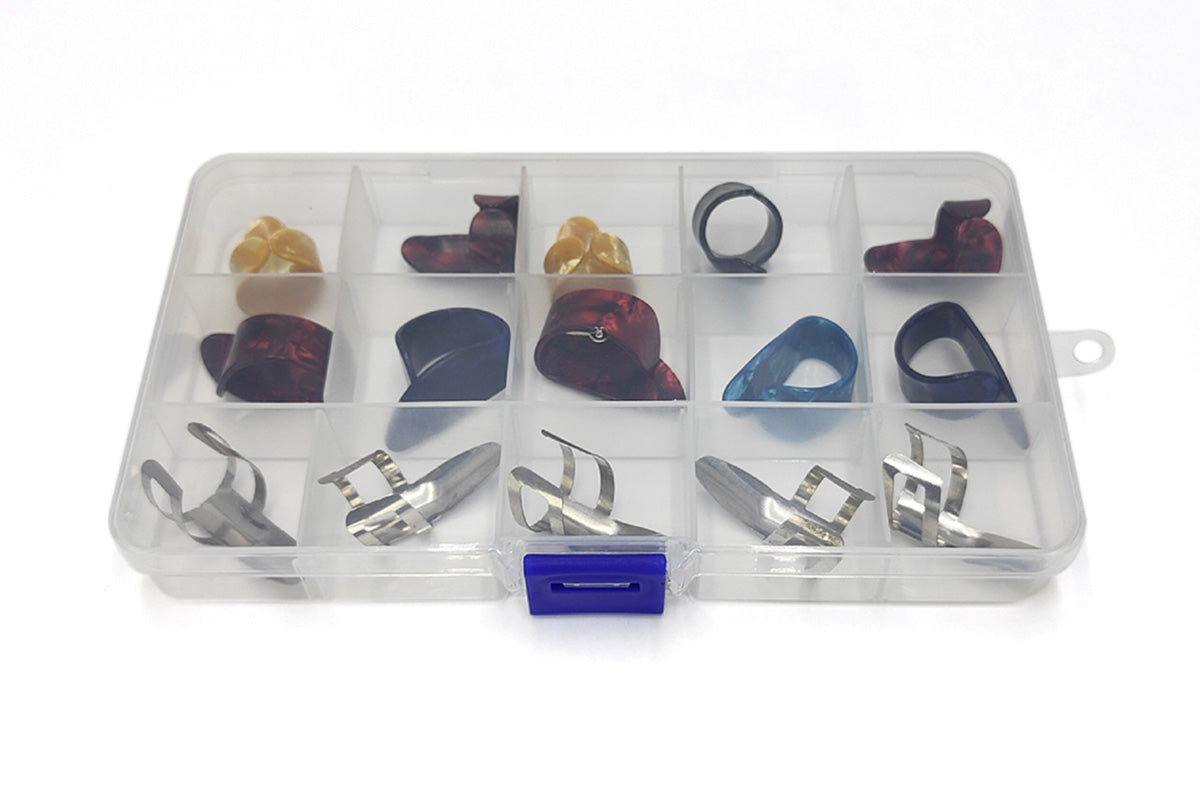 15PCS Finger Pick Set Guitar Picks With 15 Grid Case Storage Box