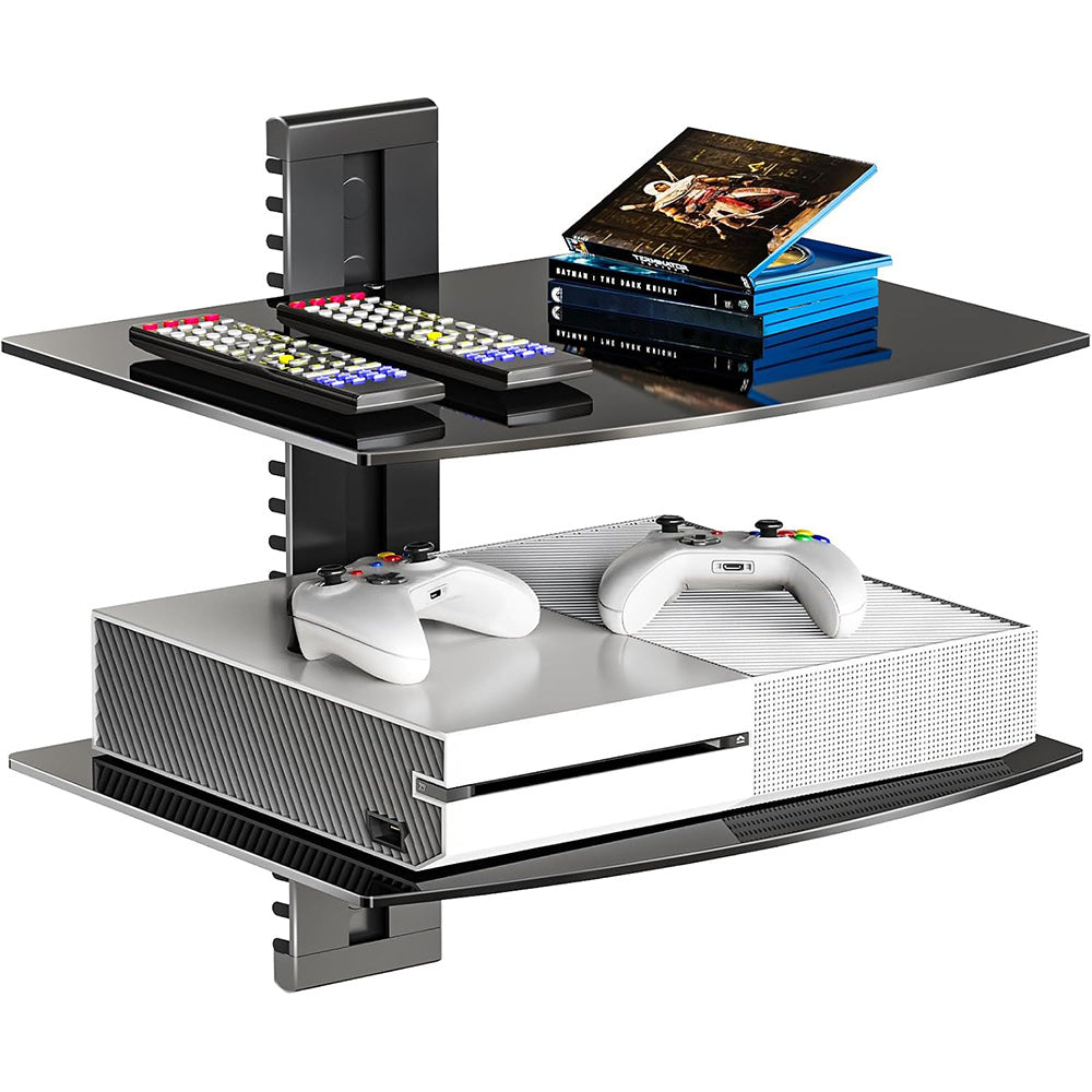 Adjustable Two-Tier Tempered Glass Floating TV Media Shelf