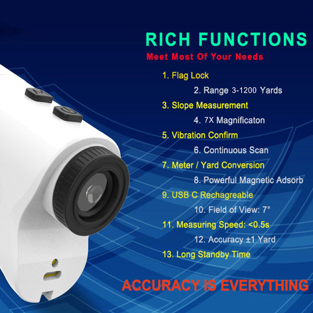 1200Yard Magnetic Golf Rangefinder with Slope Compensation Flag Lock Vibration
