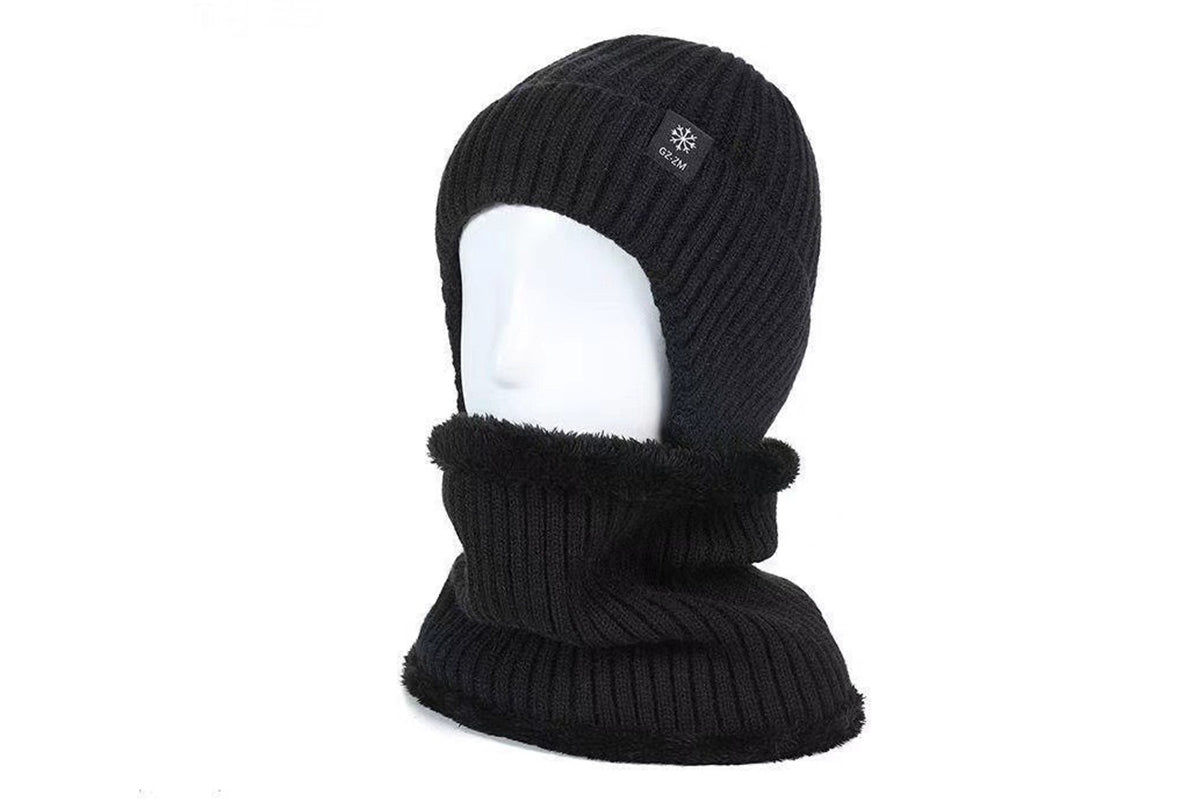 Men's Fleece Lined Knit Beanie Scarf Set Ear Warmer Winter Accessory