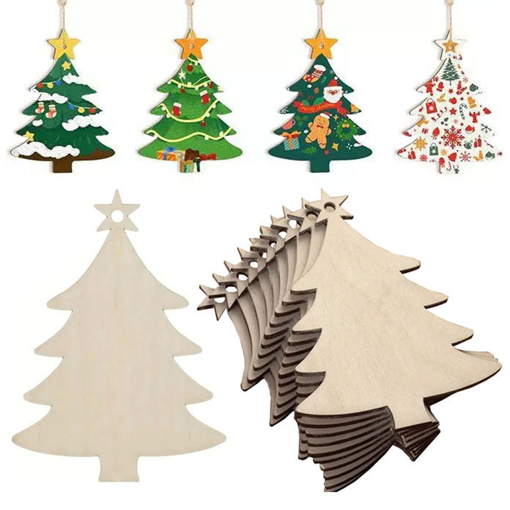 100Pcs Wooden Christmas Tree Decorations Assorted Blank Shapes for Painting