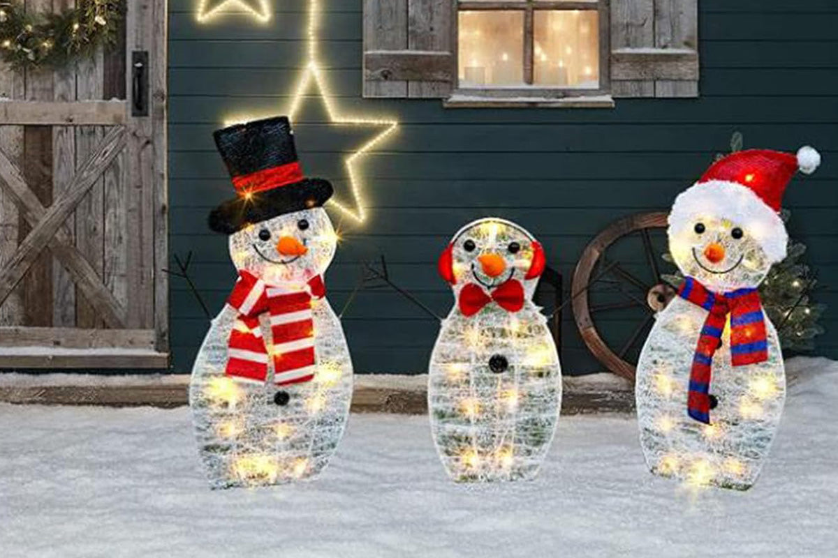 Snowman Yard Stakes Acrylic Outdoor 3-Piece  Christmas Decoration