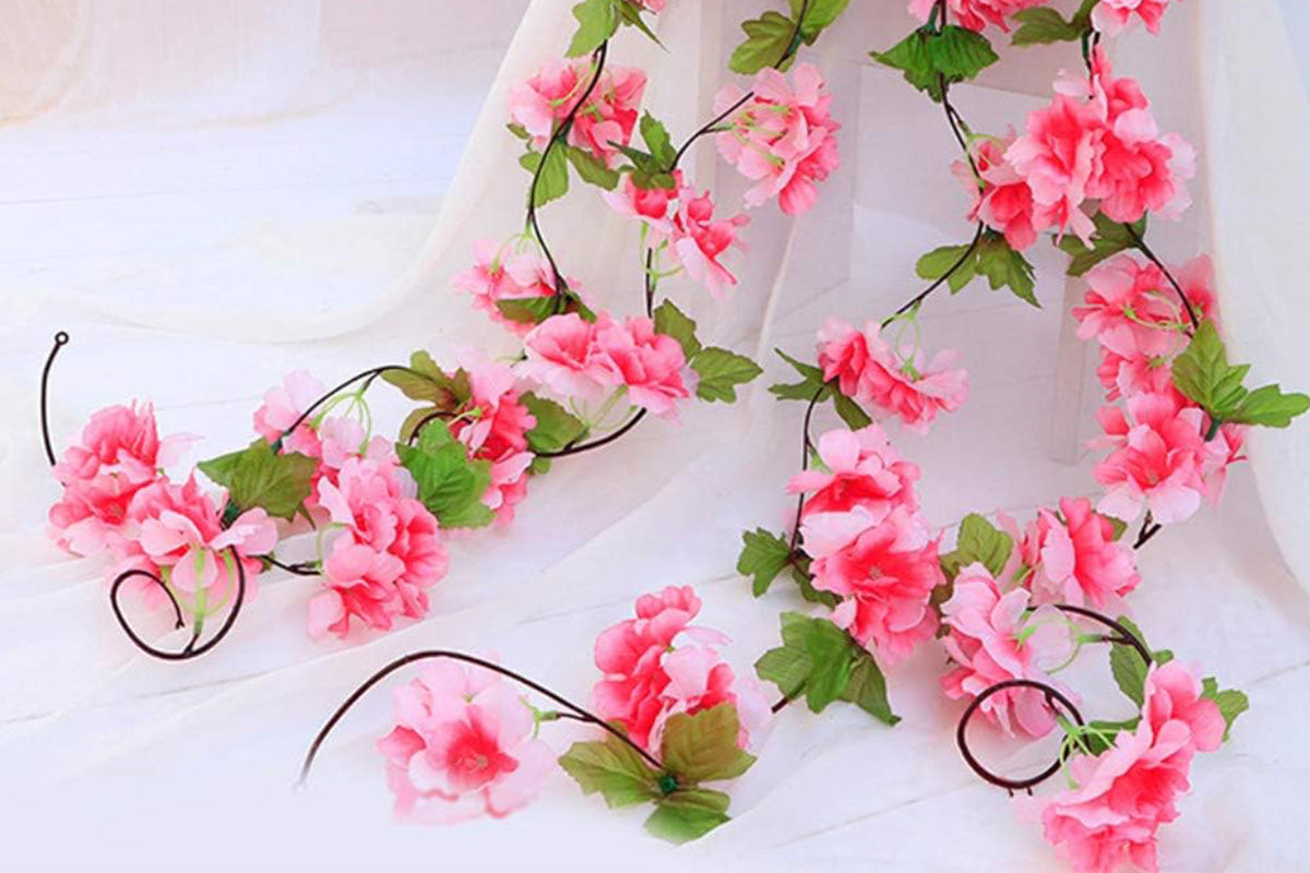 4Pcs Sakura Vine Artificial Silk Hanging Garland 2.3 m for Wedding and Home Decoration