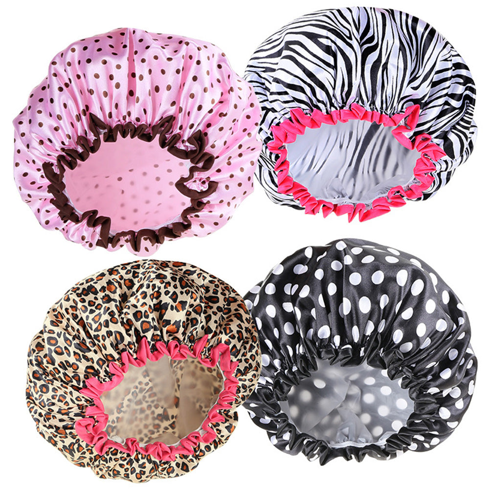 4 Pack Shower Caps Reusable Bathroom Hair Cover for Women Elastic Waterproof
