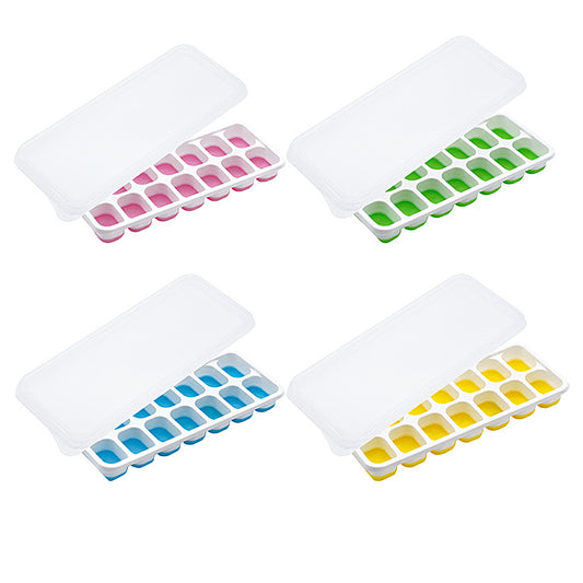4Pcs Ice Cube Tray with Lid Easy Release Silicone Mould 14 Cubes Container Mold