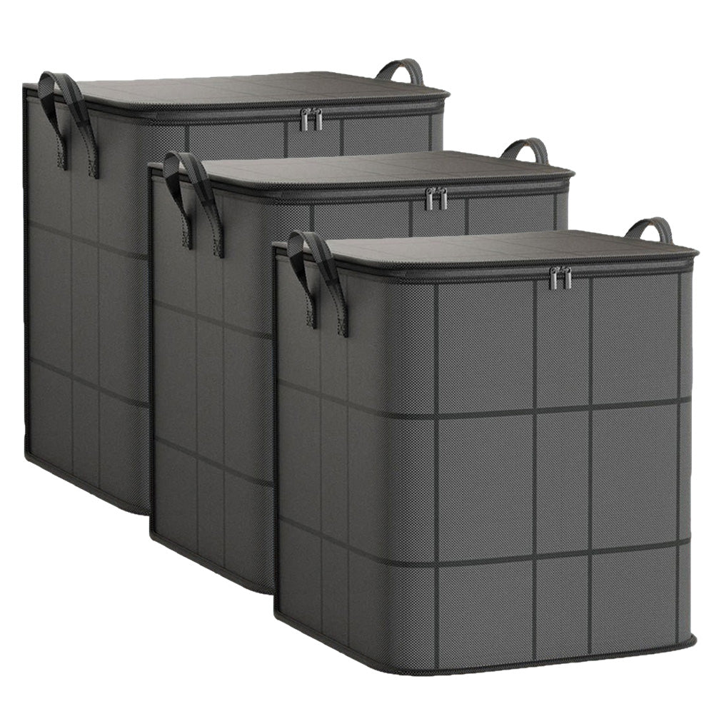 3 Pack 180L Foldable Clothes Storage Bags with Handles 50x50x70cm