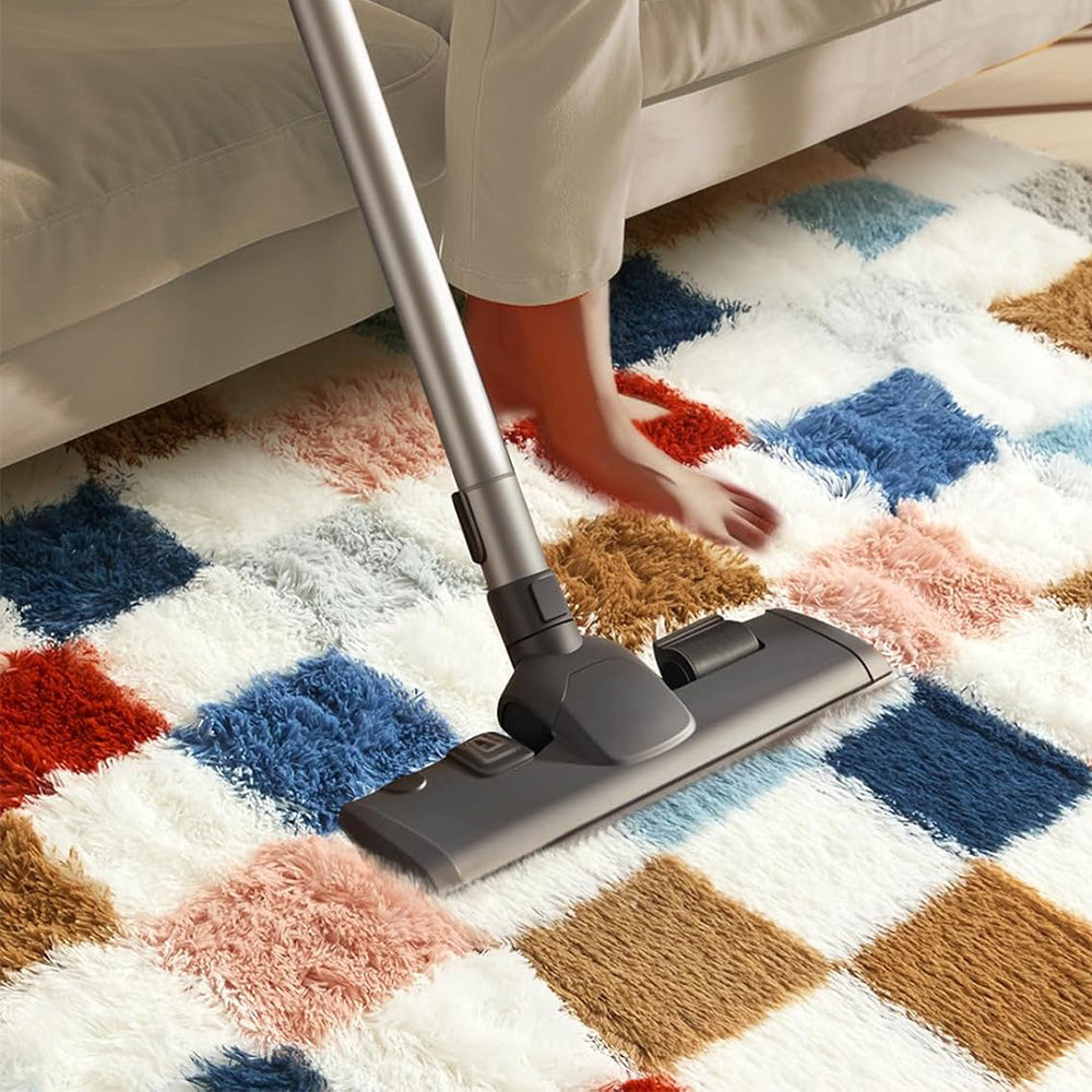 Soft Plush Shaggy Rug Checkered Thickened Non Slip Carpet for Living Room Bedroom