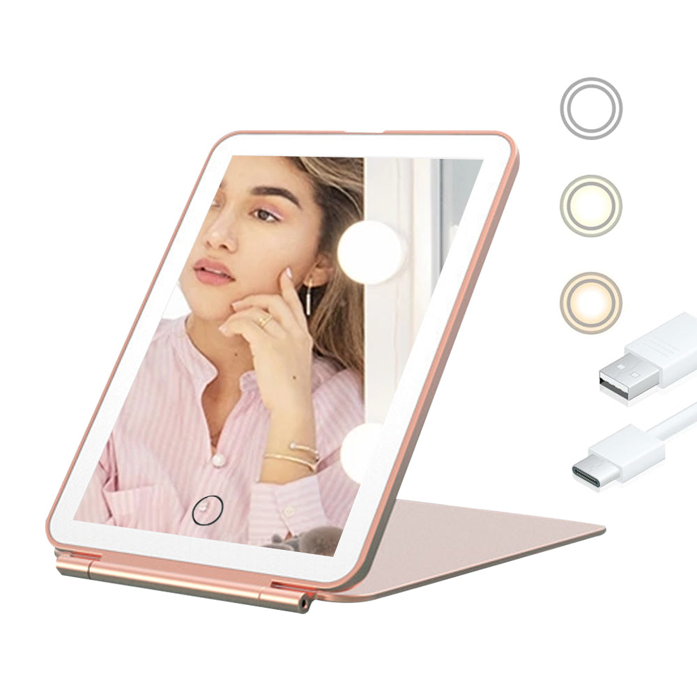 2Pcs Rechargeable Makeup Mirror Portable Vanity Mirror with 3 Light Colors