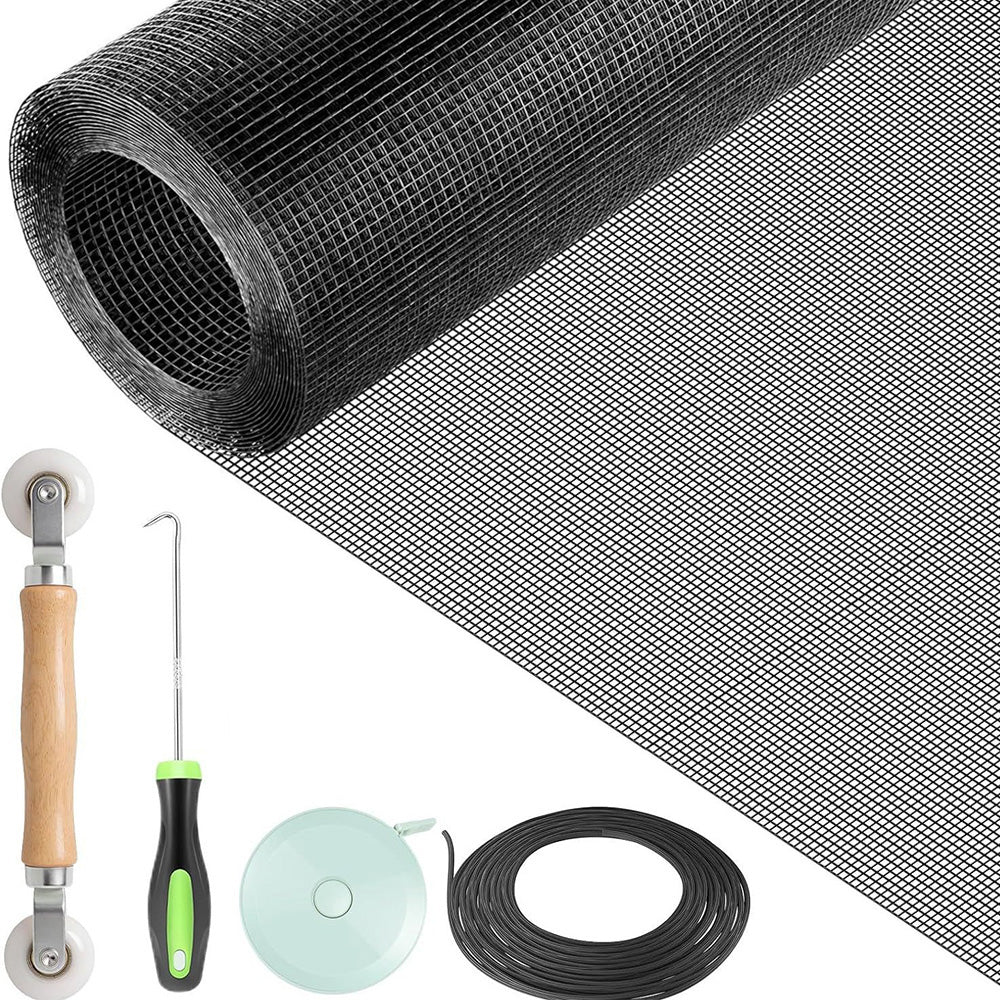 DIY Window Screen Repair Kit Fiberglass Mesh with Tools for Doors Patio Porch