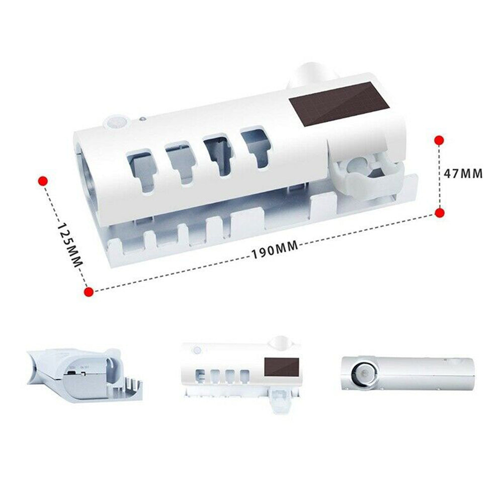 Toothbrush Holder UV Light Sterilizer Solar Powered USB Automatic Toothpaste Dispenser with 4 Toothbrush Slots