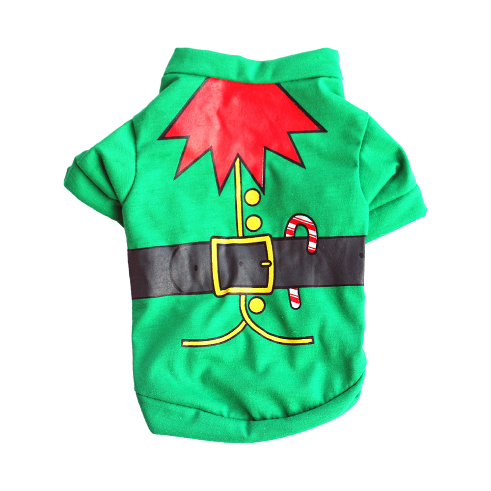 2Pcs Dog Cat Christmas T-Shirt Clothes Vest Puppy Pet Apparel Costume Coat Jacket-Green Belt and Gaiter