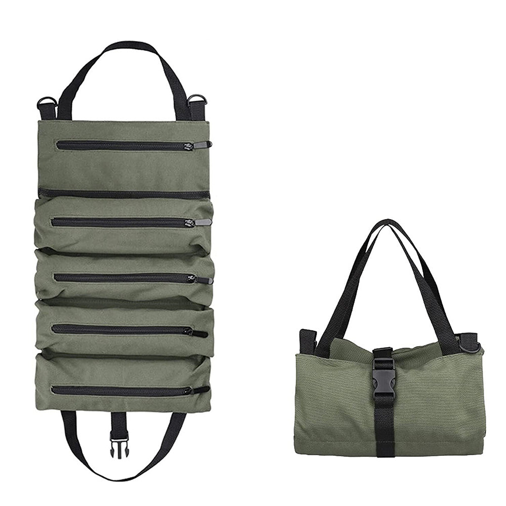 Roll Up Tool Bag Wrench Pouch Oxford Canvas Tool Organizer with 5 Zippered Pockets