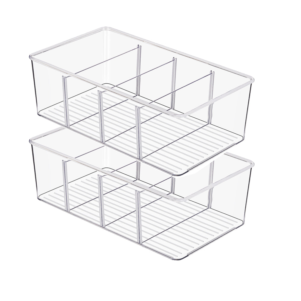 Set of 2 Clear Plastic Storage Bins Container for Pantry & Kitchen Fridge Organizer