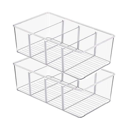 Set of 2 Clear Plastic Storage Bins Container for Pantry & Kitchen Fridge Organizer