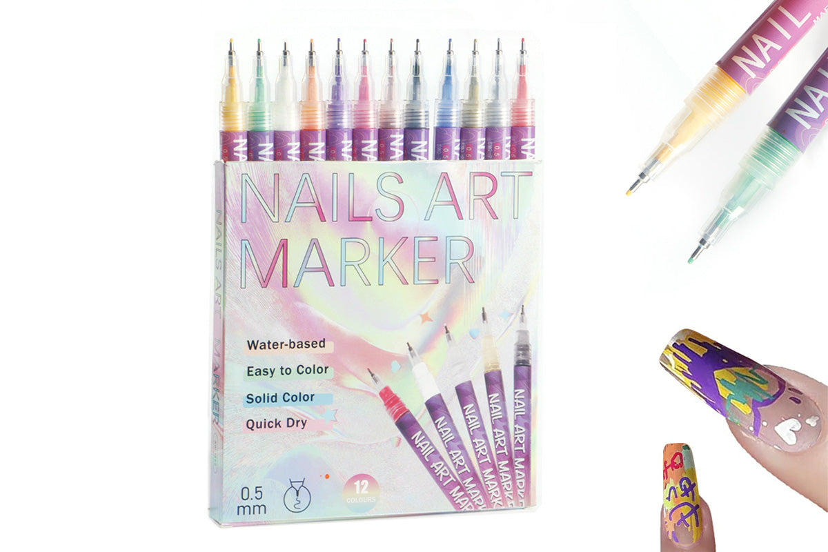 12-Color DIY Nail Art Paint Pen Set Nail Dotting & Drawing Pens for Manicure