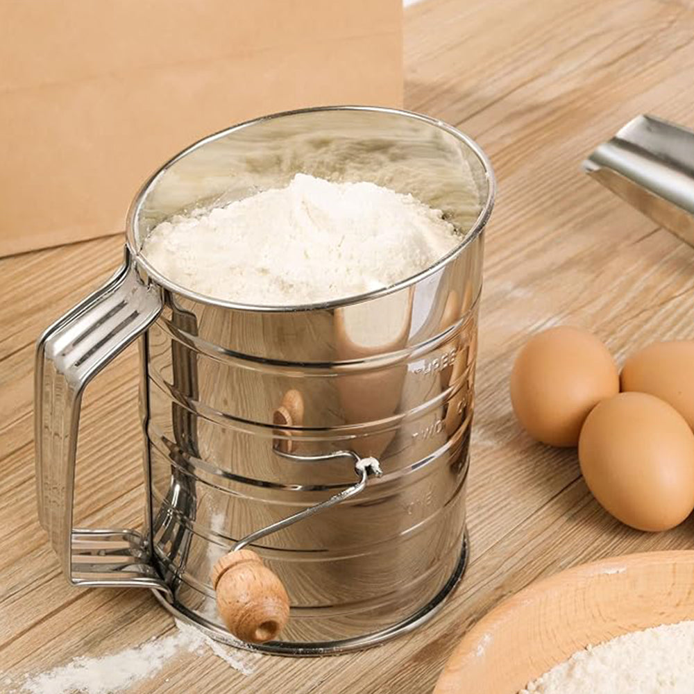 Mesh Flour Sifter Baking Icing Sieve Strainer Cup Sugar Shaker Mechanical Metal