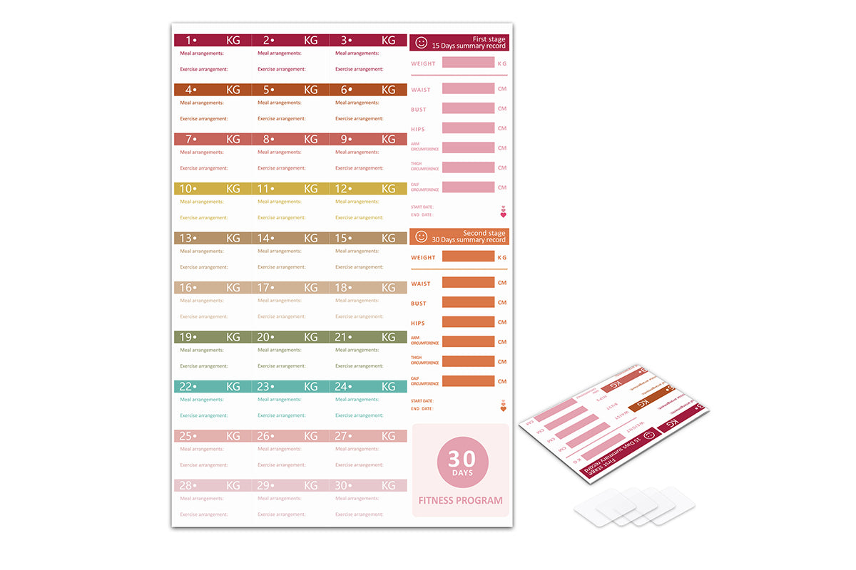 30 Days Fitness Tracker Planner Weight Loss Journal 15-30 Day Progress Summary Body Measurement Record