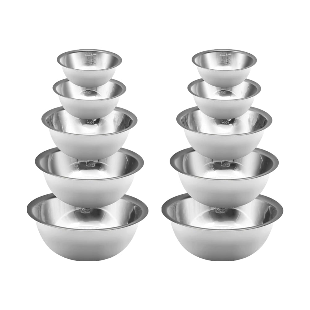 10Pcs Stainless Steel Polished Round Bowl Set