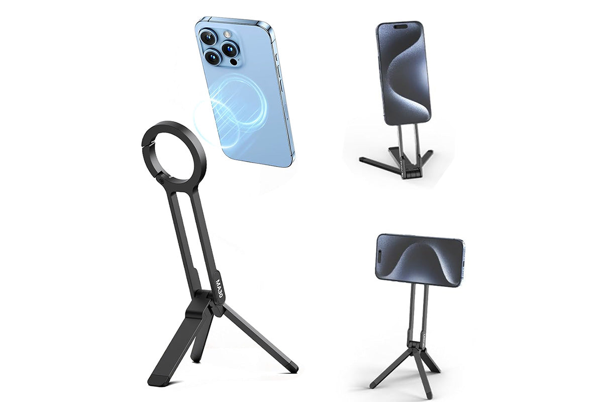 MagSafe Compatible Phone Stand with Spring Clip Foldable Tripod