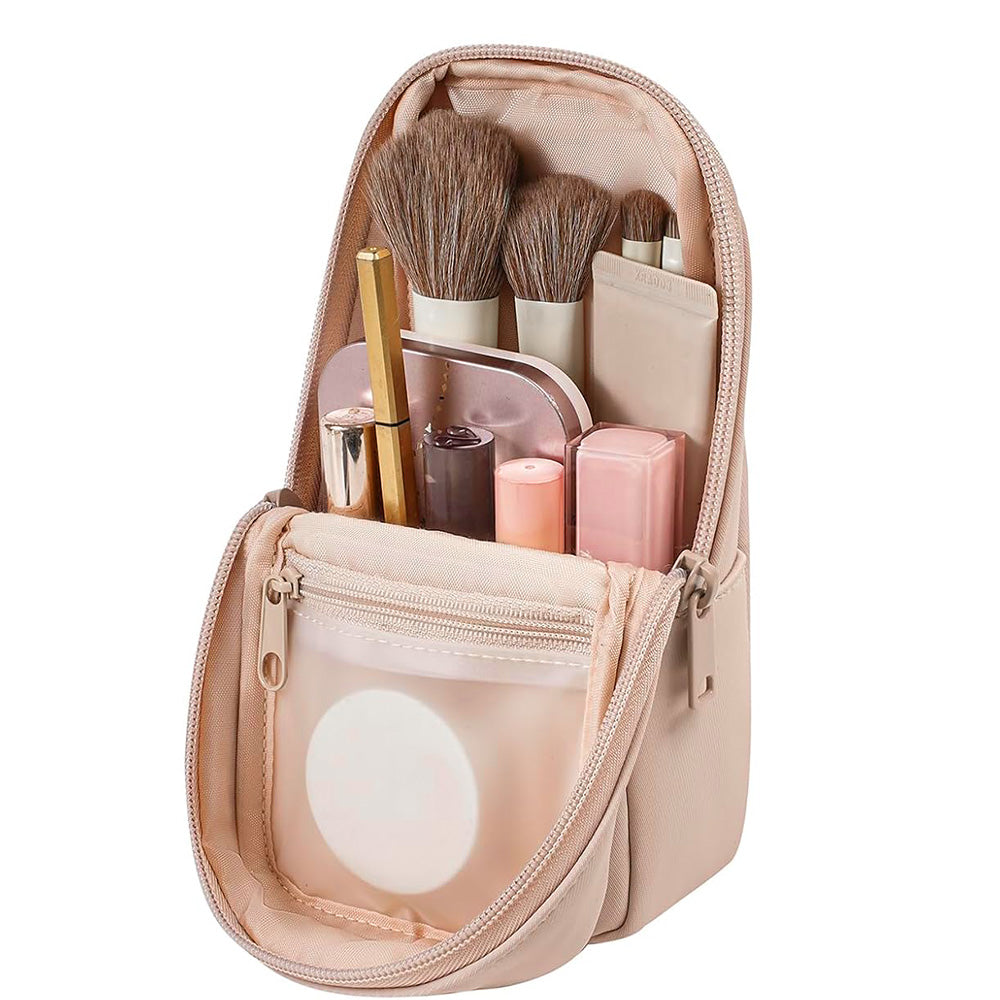 Portable PU Leather Standing Makeup Organizer Bag Makeup Brush Pouch