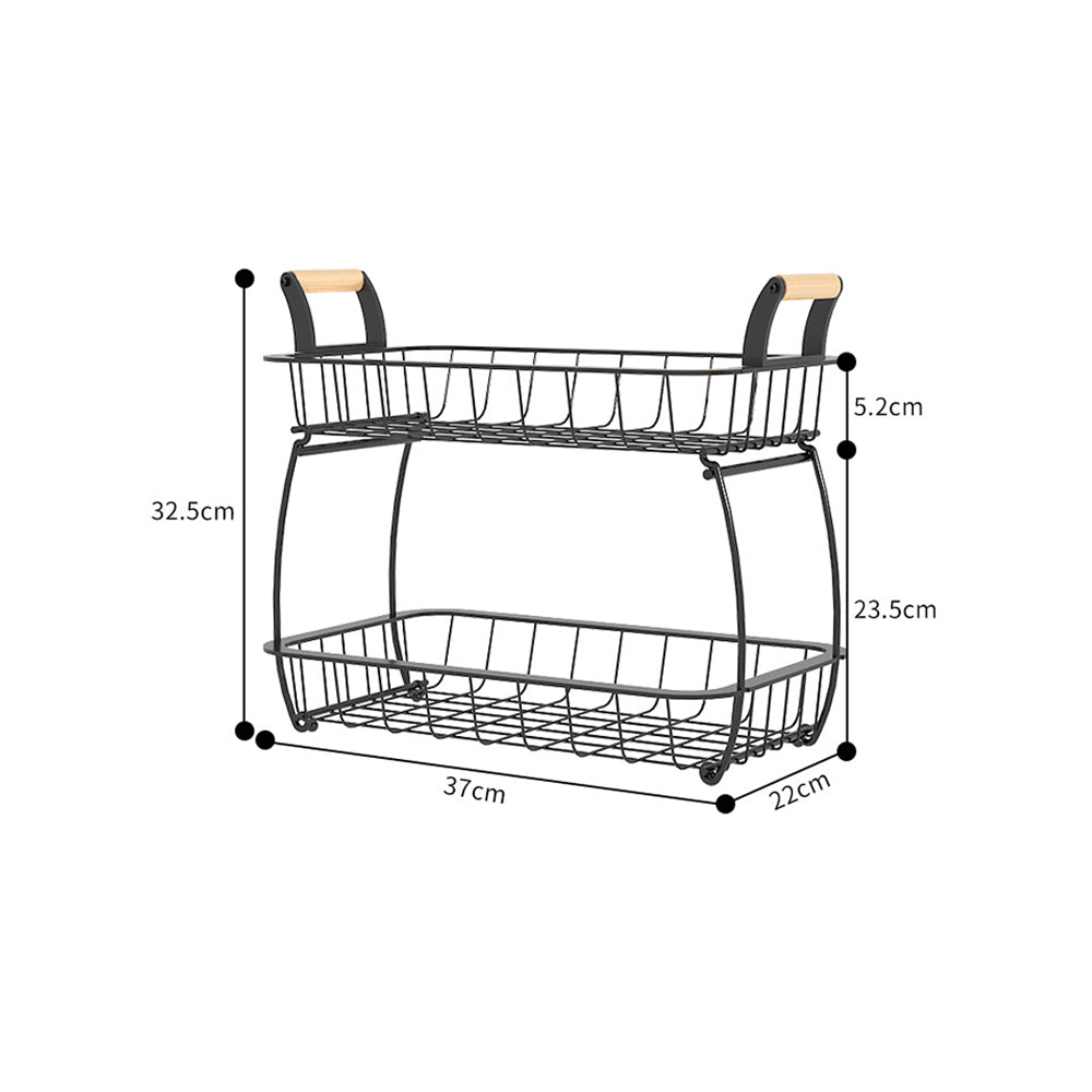 2-Tier Countertop Fruit Basket Rectangular Storage Stand for Kitchen