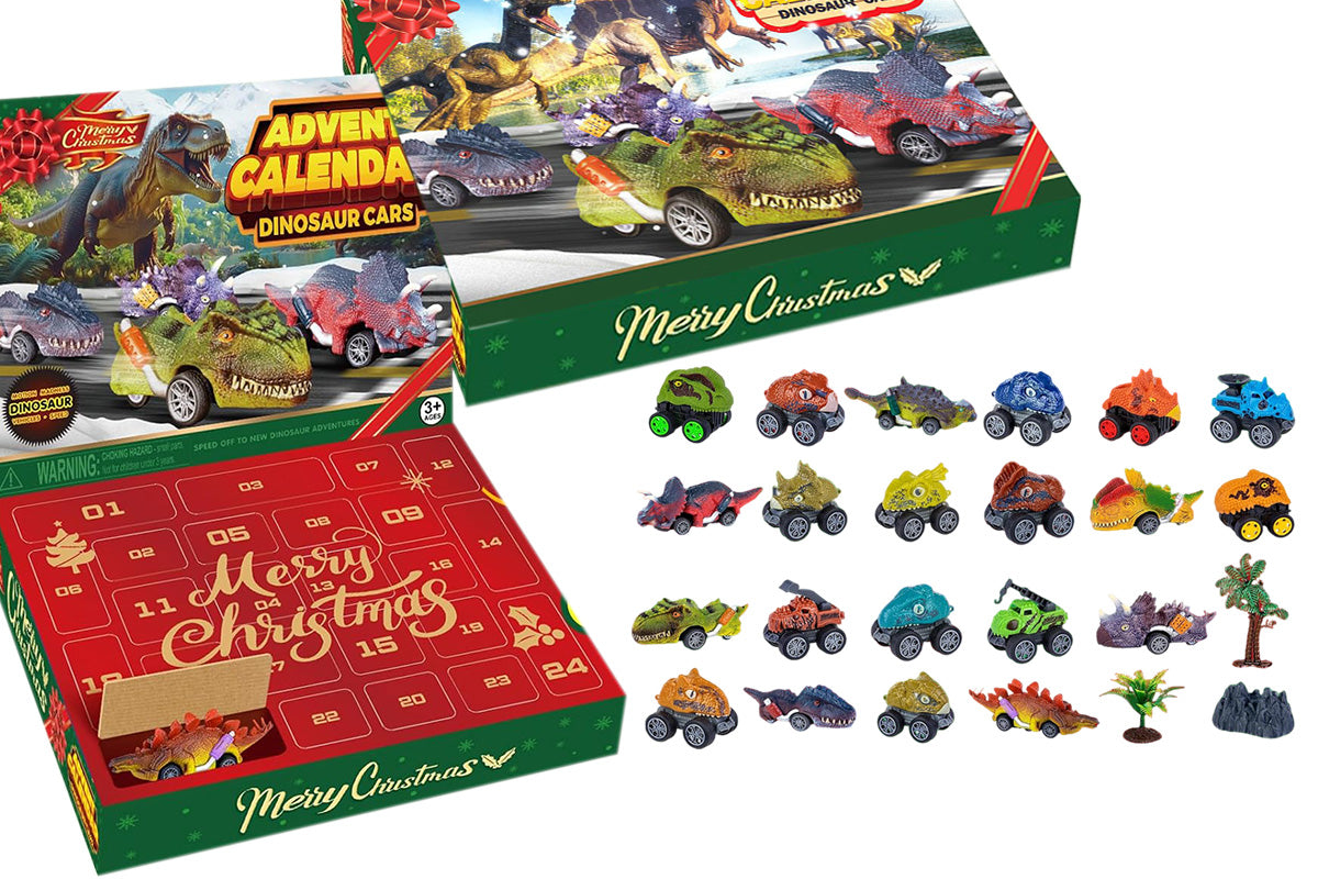 2025 Dinosaur Cars Advent Calendar Christmas Countdown Blind Box Pull Back Car Toy Set