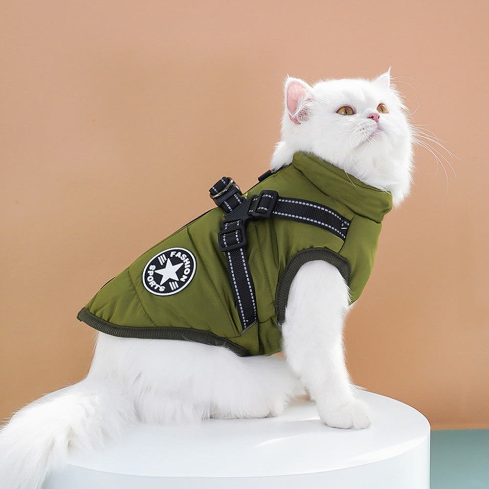 Dog Winter Jacket Padded Pet Clothes with Zipper Warm Vest Coat Comfortable Pet Vest-Green