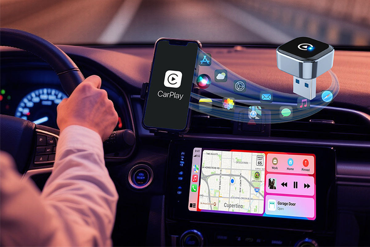 Wireless CarPlay Adapter with USB-A and USB-C Extension Cables Convert