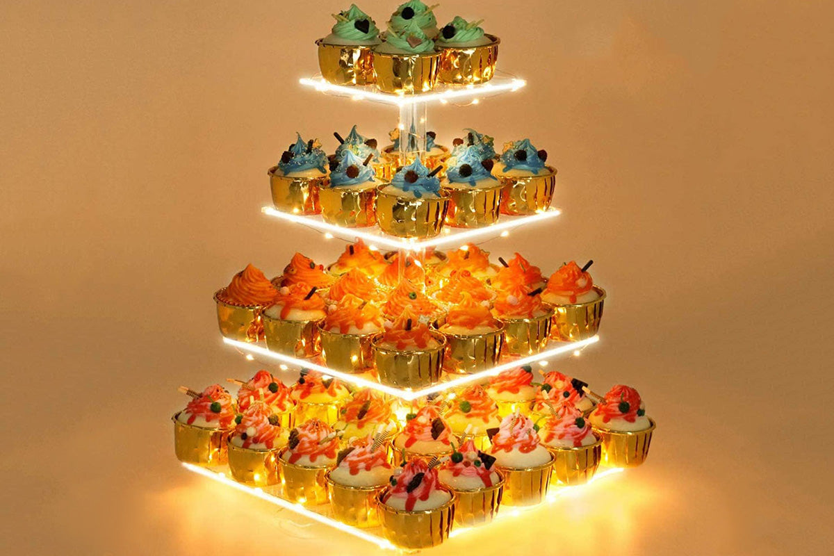 4-Tier Acrylic Cupcake Stand Display Tower with String Light