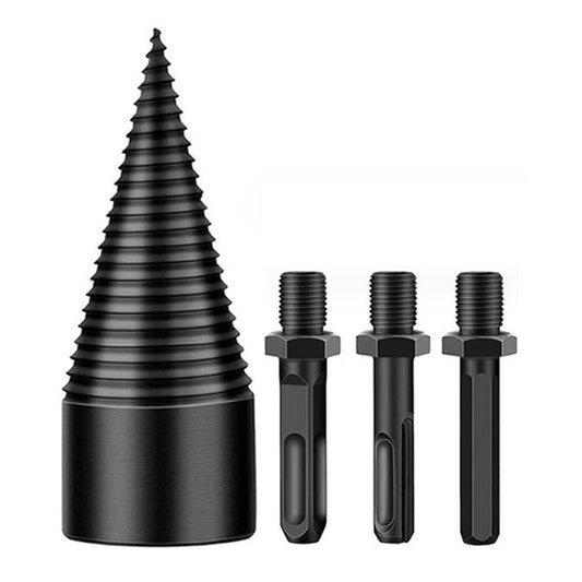 32mm Cone Firewood Log Splitter with 3Pcs Screw Drill Bits Hex Square Round