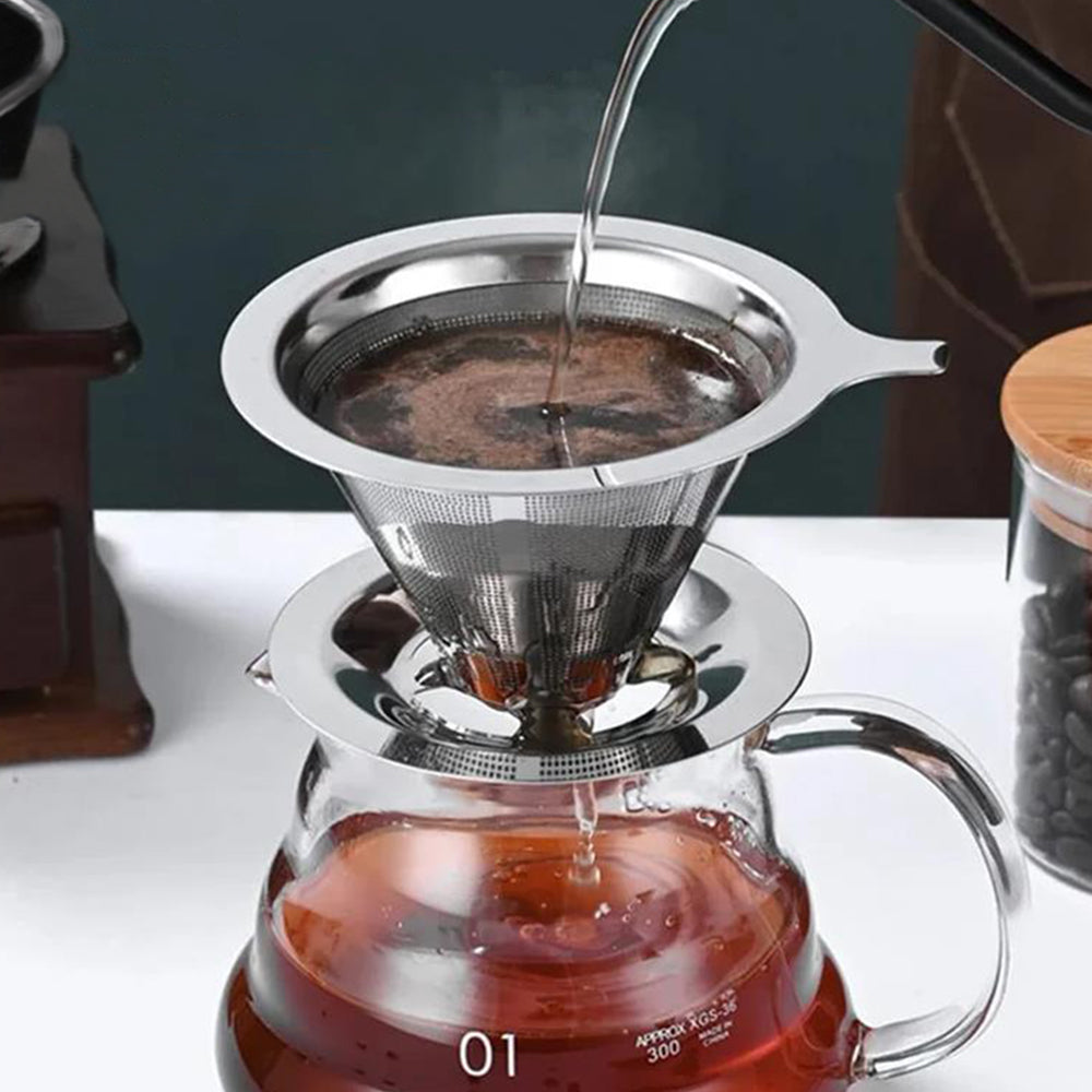 2Pcs Reusable Coffee Tea Filter Mesh Stainless Steel Funnel with Base