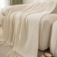Vintage Knitted Throw Blanket with Tassels-Beige