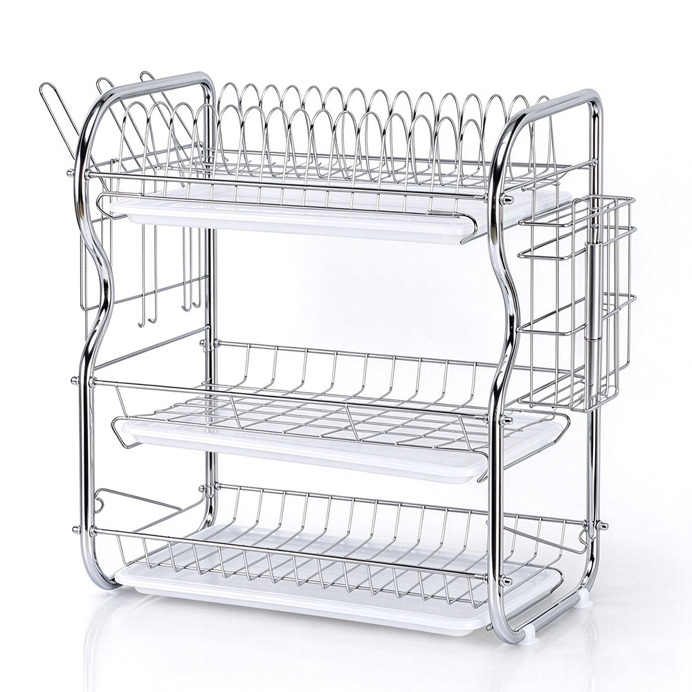 Multifunctional 3 Tier Iron Dish Drying Rack with Drainboard