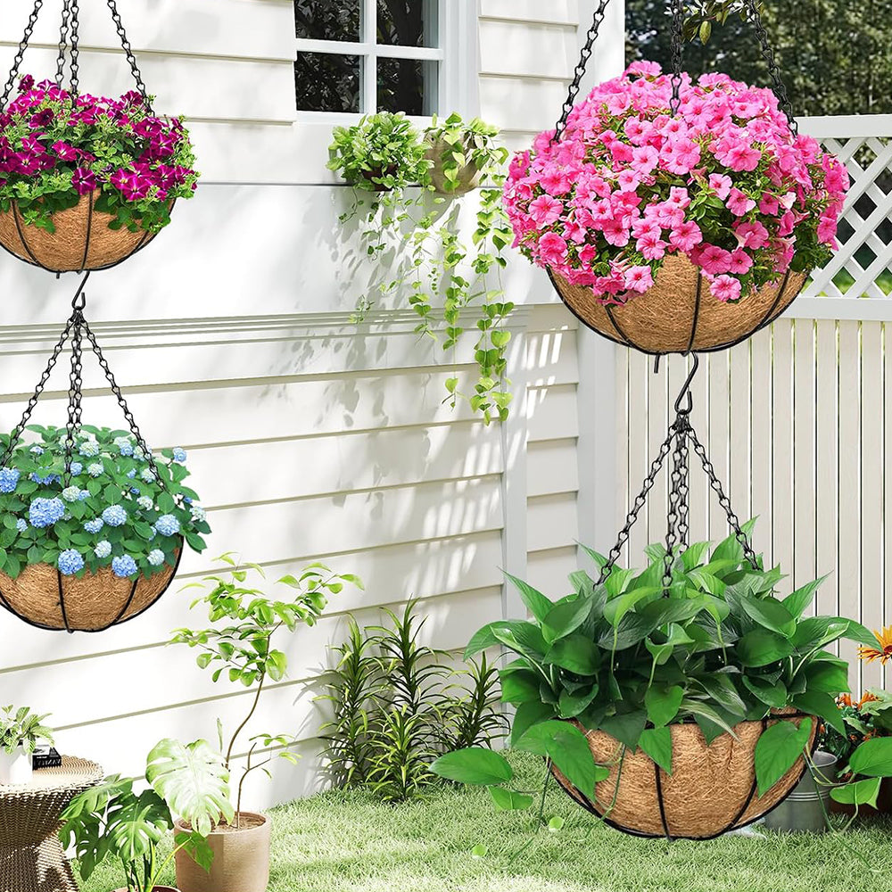 4 Pack 58cm Hanging Basket Chain with Hooks Black Metal Planter Flower Pot Chain