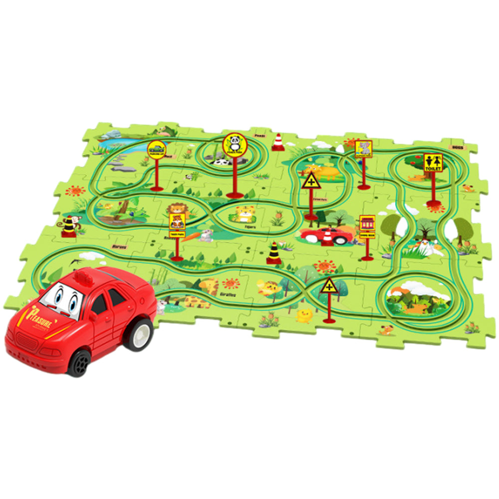 DIY Car Track Puzzle Play Set With A Cute Vehicle Preschool Educational Montessori Toy