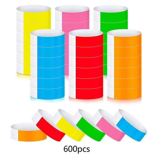 600Pcs Wristbands Water-Resistant ID Events Festivals Bands Colored Adhesive