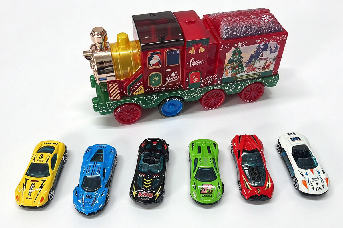Christmas Train Racing Toy with 6 Launching Cars and Track
