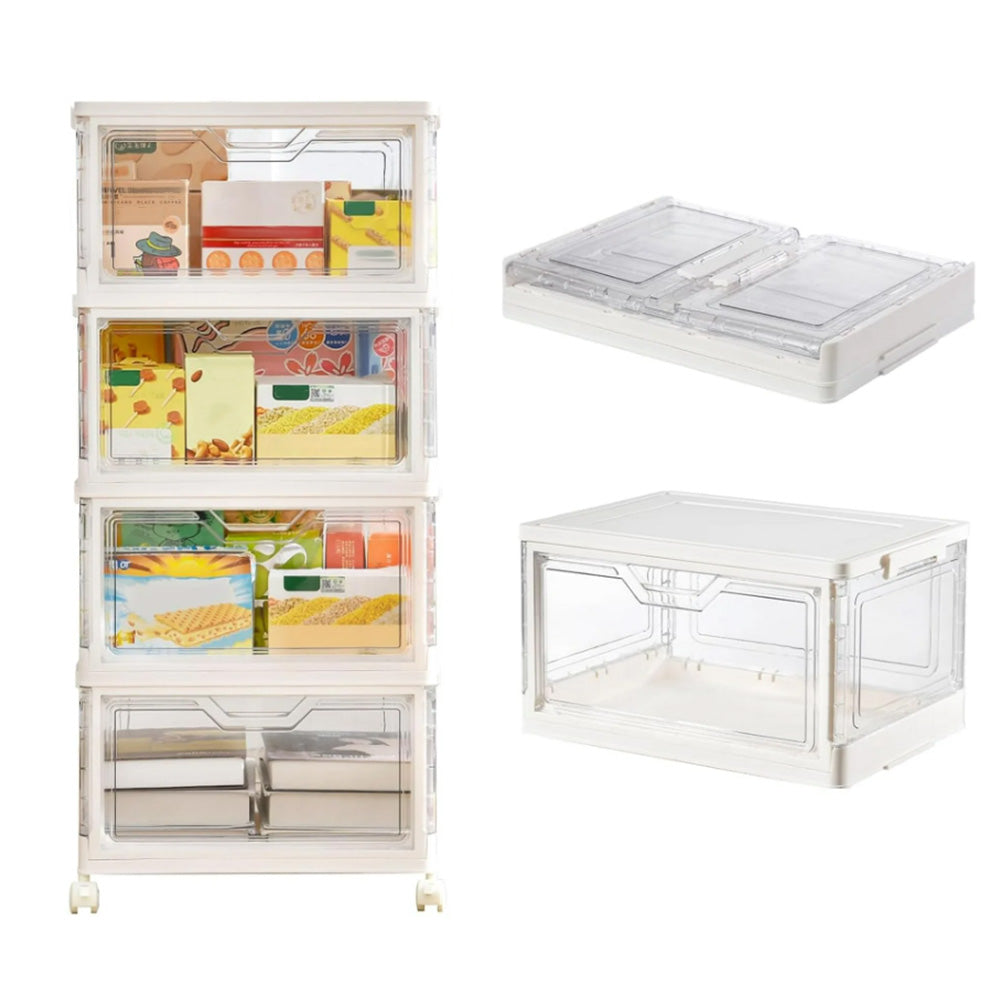 4 Tier Clear Storage Bins with Lids Stackable Plastic Bins with Wheels for Closet Bedroom Living Room