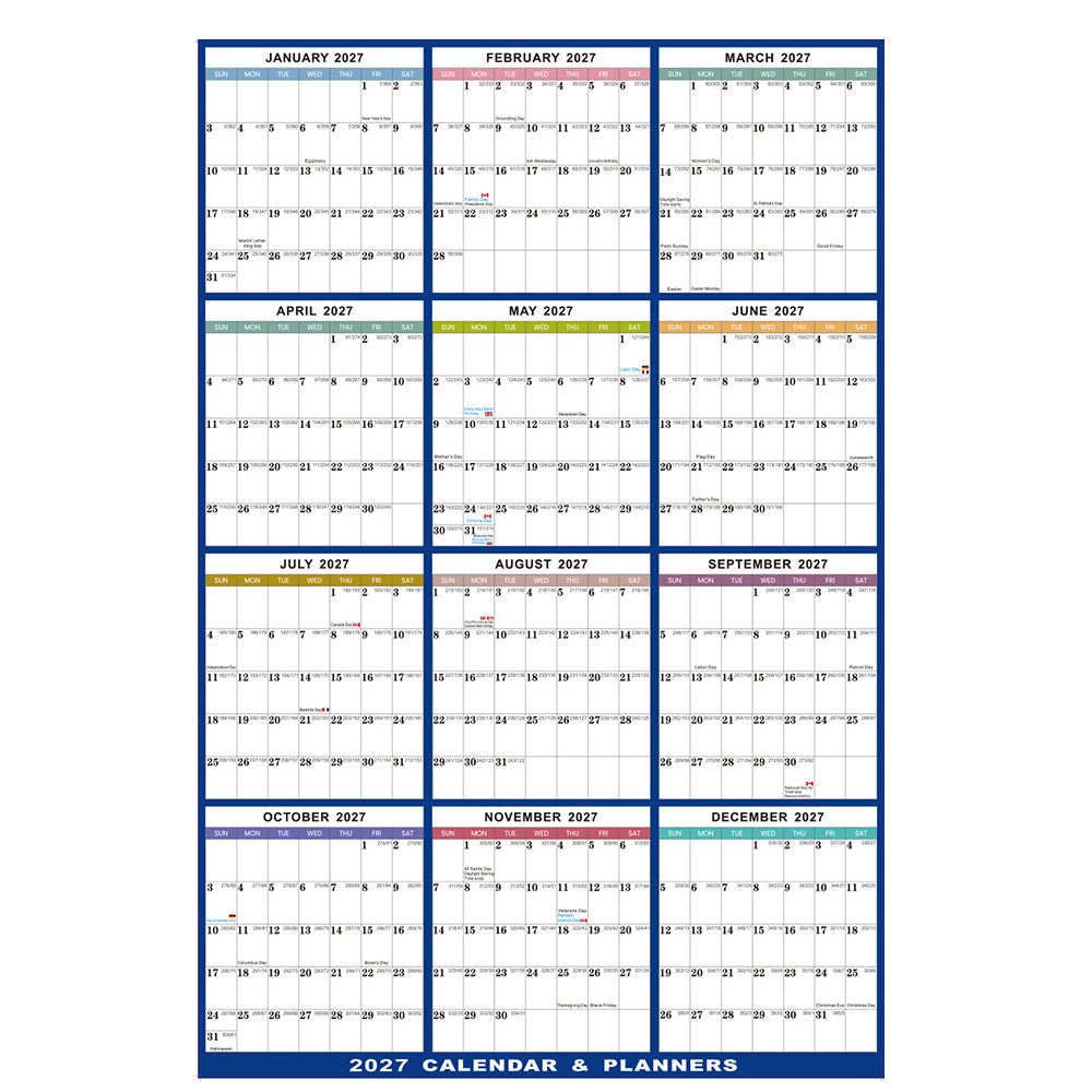 2027 Double Sided Dry Erase Wall Planner Calendar 88 x 59cm