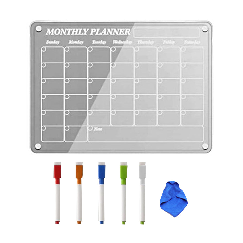 40x30cm Acrylic Magnetic Calendar for Fridge 5 Colorful Markers 1 Cleaning Cloth